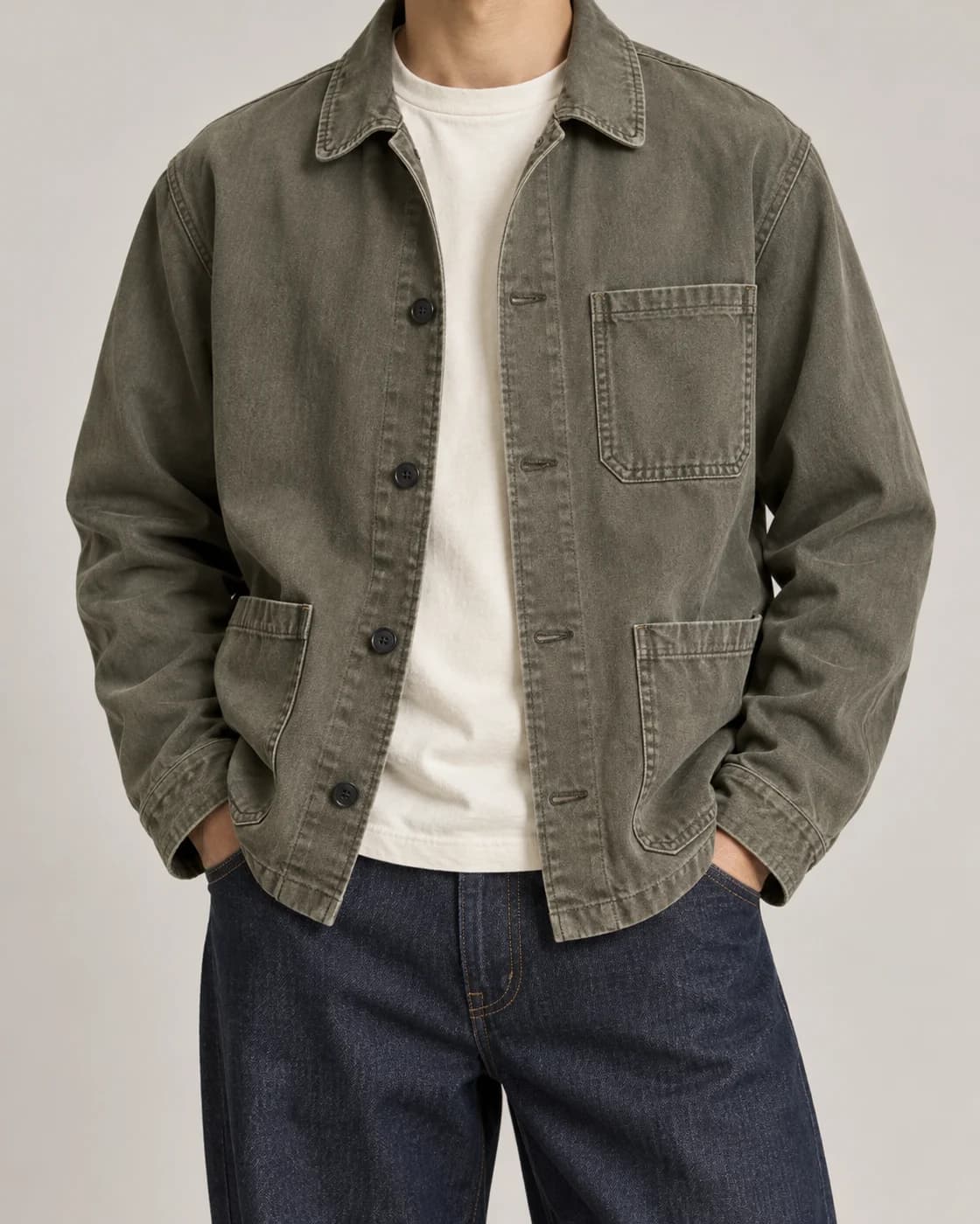 Washed Canvas Chore Jacket in Faded olive
