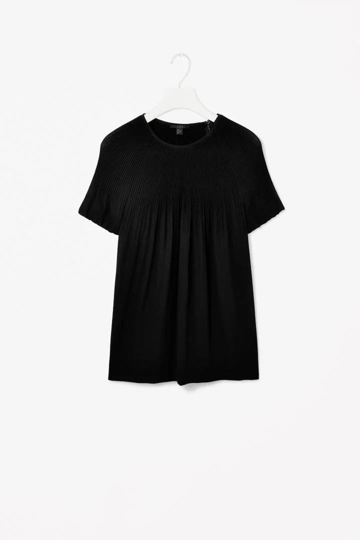 Pleated Short-Sleeve Top in Black