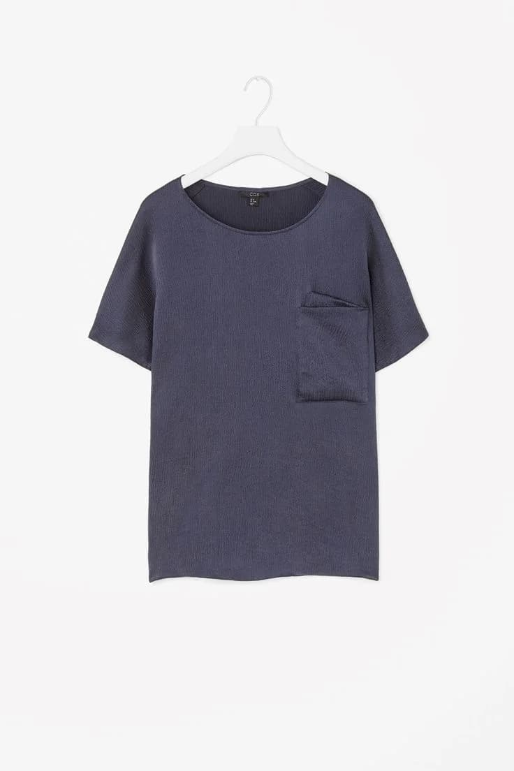 Double-Pocket Silk Top in Navy