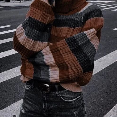 Block-Stripe Chunky Knit in Brown / navy