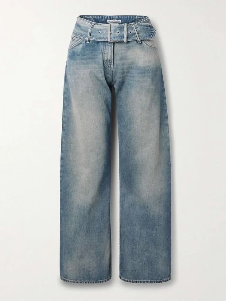 Panelled Straight Jeans in Stone blue