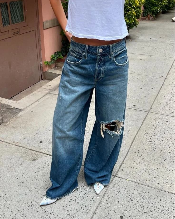 Draped Wide-Leg Jeans in Deep blue