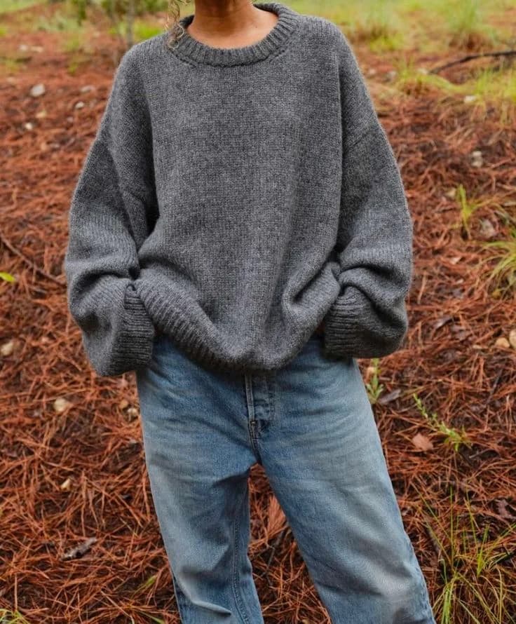 Relaxed Crewneck Jumper in Grey