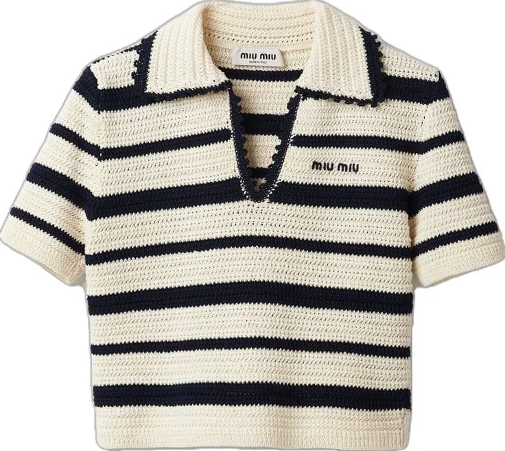 Cotton Knit Polo Shirt in Cream / navy