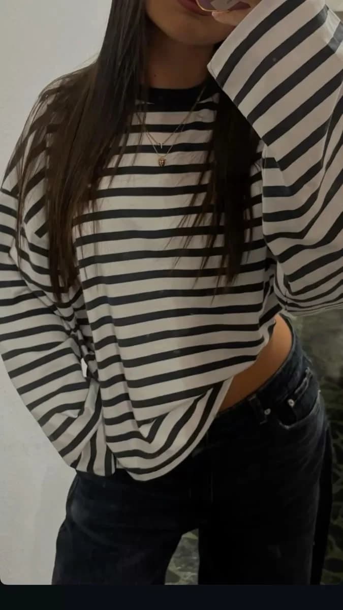 Relaxed Breton Long Sleeve in Ecru / black