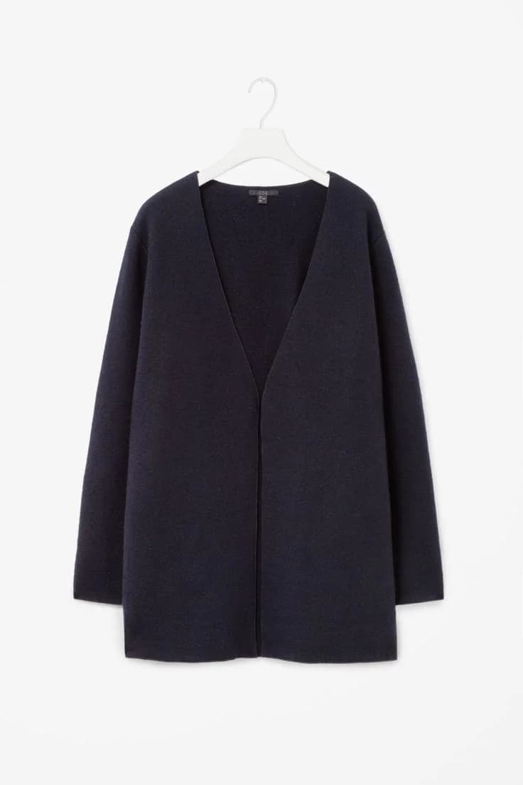 Open-Front Wool Coat in Navy