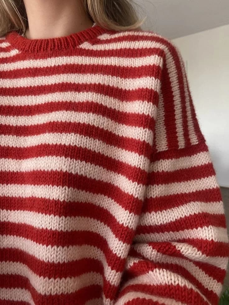 Raglan Stripe Sweater in Red / cream