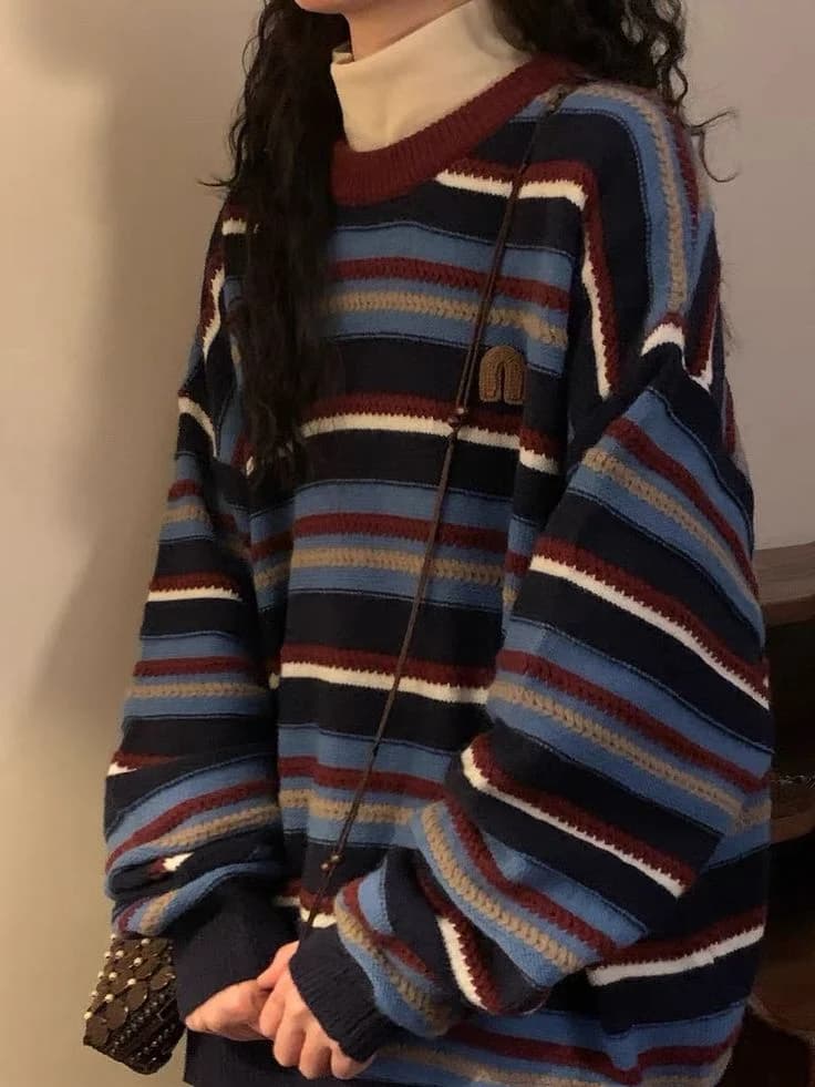Relaxed Multistripe Knit in Navy / chestnut