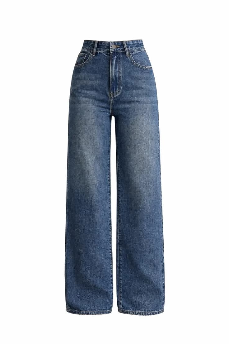 High-Waist Wide Jeans in Mid blue