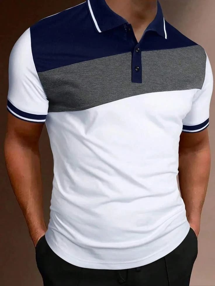 Colourblock Polo Shirt in Navy / white