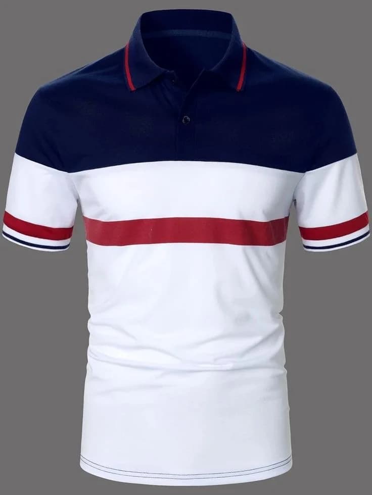 Striped Polo Shirt in Navy / red