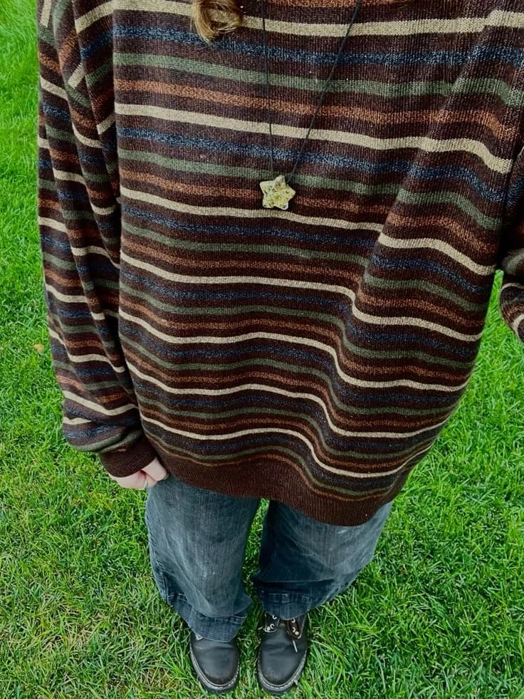Fine-Stripe Slouchy Knit in Brown / slate