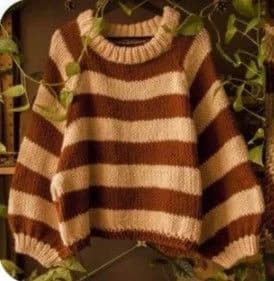 Chunky Stripe Crewneck in Chocolate / sand