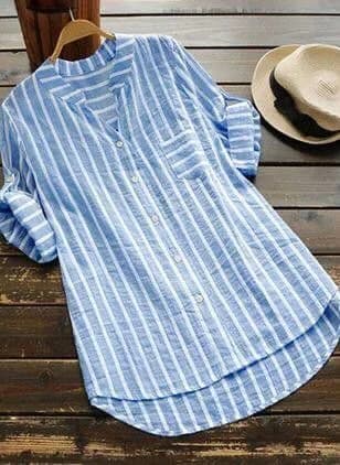 Striped Popover Shirt in Sky blue / white