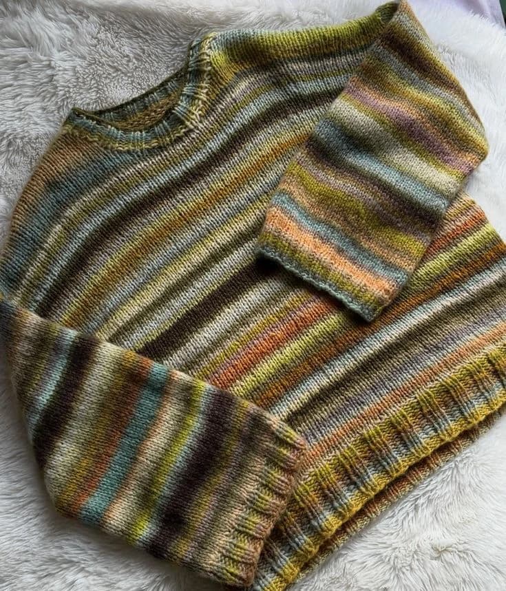 Textured Stripe Jumper in Olive / gold