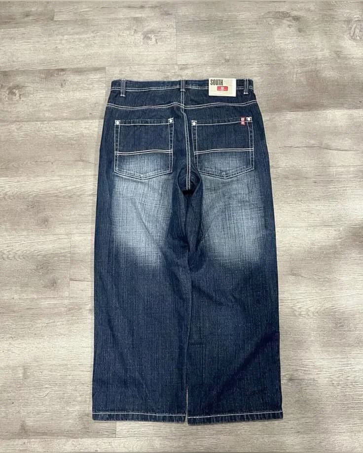 Contrast-Stitch Wide Jeans in Indigo