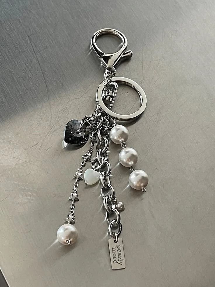 Silver Bow Bag Charm in Silver / black