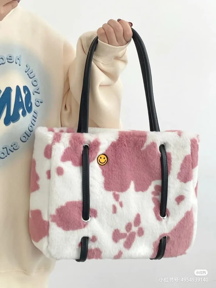 Soft Printed Tote in Pink / cream