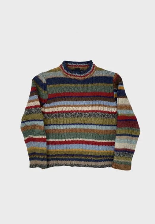 Textured Multistripe Jumper in Slate / olive