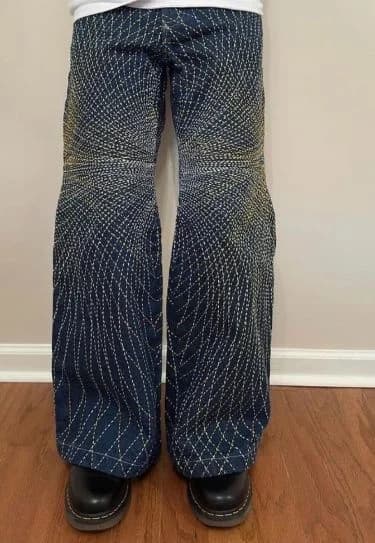 Pinstripe Wide-Leg Jeans in Black